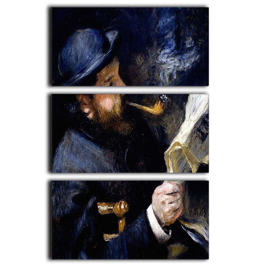 Three-panel canvas print featuring Claude Monet Reading A Newspaper by Renoir, showcasing vibrant colors and intricate details.